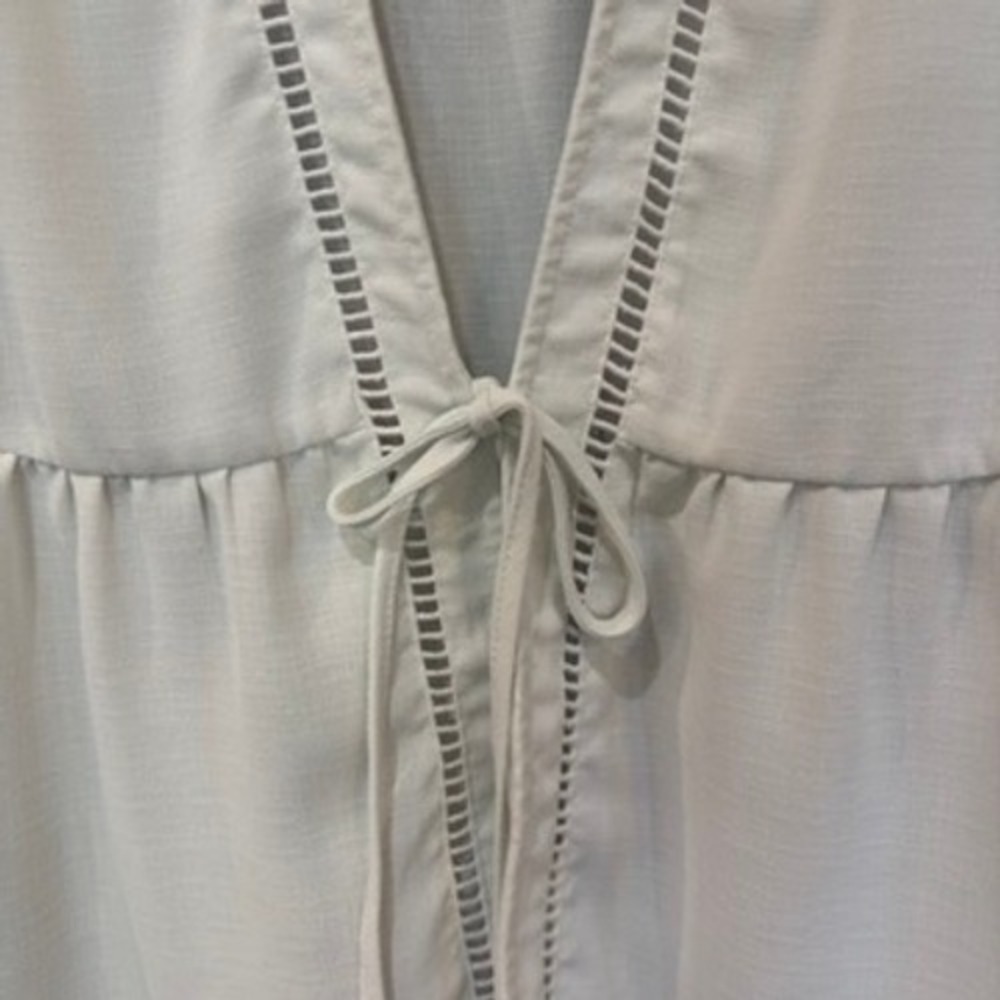 Torrid White Ladder Stitch Tie Front Kimono Peplum Top 2X Boho Cottagecore Gauze - Picture 4 of 13